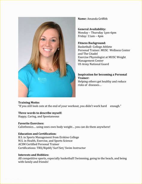 fitness instructor bio layout.